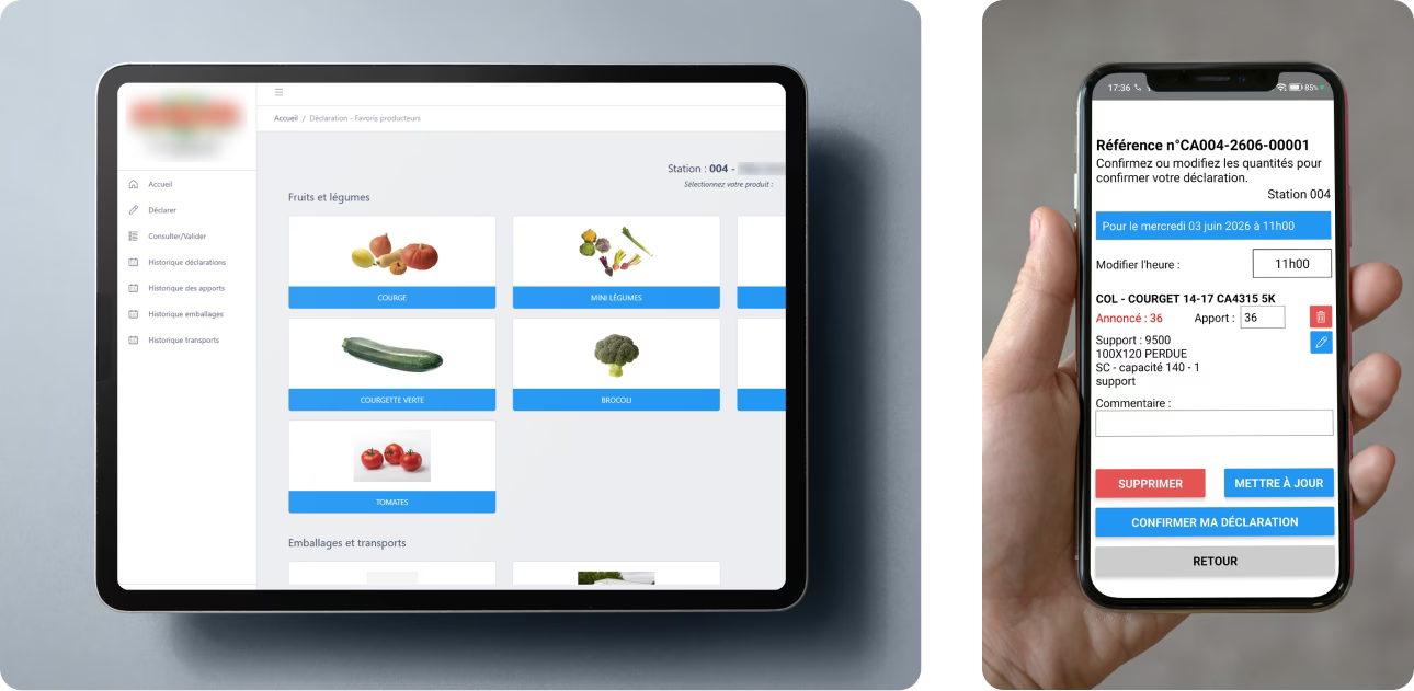 Interface tablette et mobile d’une application métier connectée à Sage X3 pour la gestion des déclarations producteurs