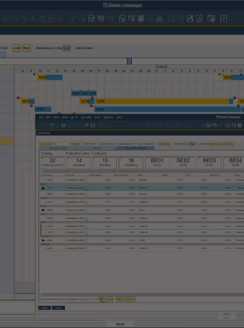 Interface SAP Business One avec ProcessForce affichant la planification de la production et le suivi des ordres de fabrication.