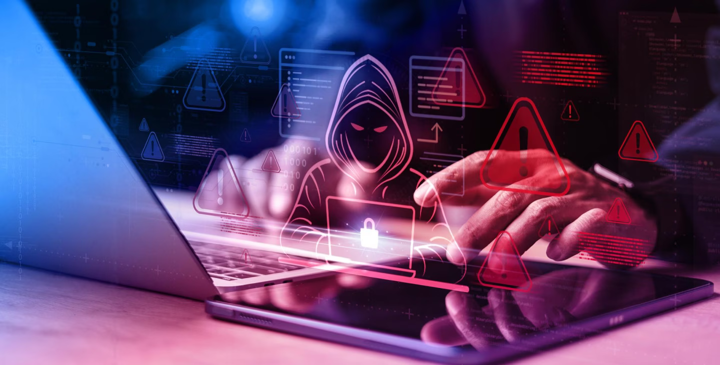 Illustration de la cybersécurité montrant des menaces informatiques ciblant les PME et la protection des systèmes numériques.